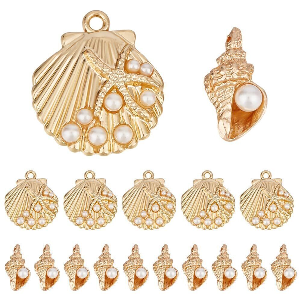 2328 1 Box 40Pcs Gold Shell Pearl Charms Conch Charm Alloy Shiny Ocean